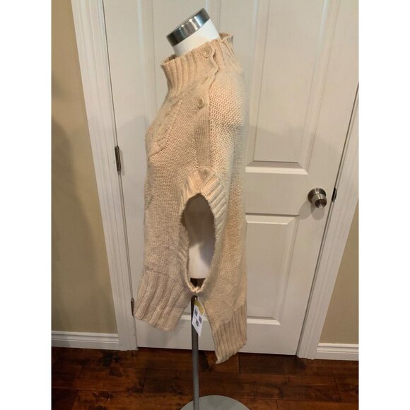 BCBG MAXAZRIA Tan Cable Knit Sleeveless Knit Sweater w/ Button Neck, Size M/L - Picture 5 of 9